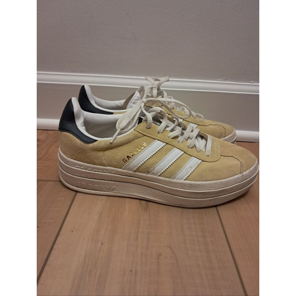 Adidas Sneakers Women's 7.5 Yellow Suede Gazelle Platform Athletic Lace Up Sport